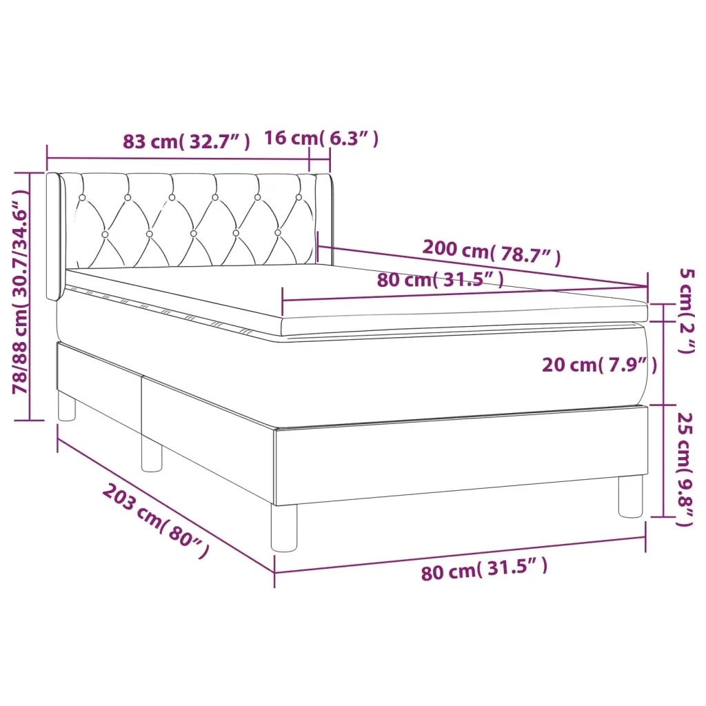 Letto singolo | Letto per adulti | Giroletto a Molle con Materasso Nero 80x200 cm inTessuto - Image 7