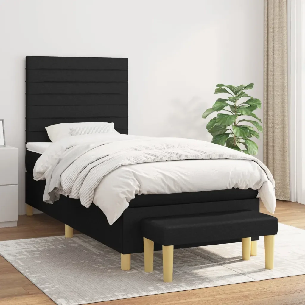 Letto singolo | Letto per adulti | Giroletto a Molle con Materasso Nero 80x200 cm inTessuto - Image 2