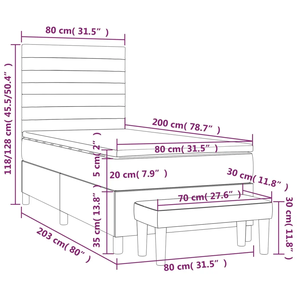 Letto singolo | Letto per adulti | Giroletto a Molle con Materasso Nero 80x200 cm inTessuto - Image 8