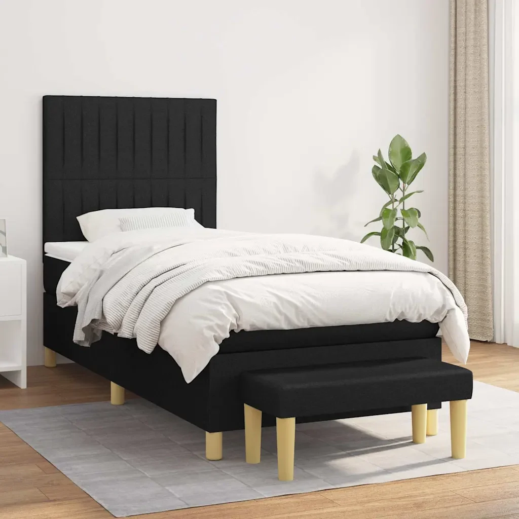 Letto singolo | Letto per adulti | Giroletto a Molle con Materasso Nero 80x200 cm inTessuto - Image 2