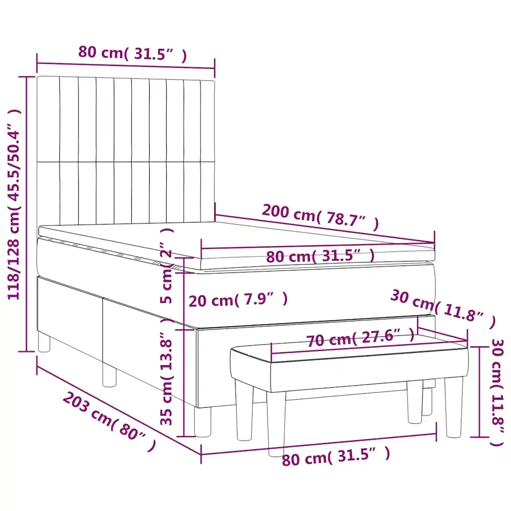 Letto singolo | Letto per adulti | Giroletto a Molle con Materasso Nero 80x200 cm inTessuto - Image 8