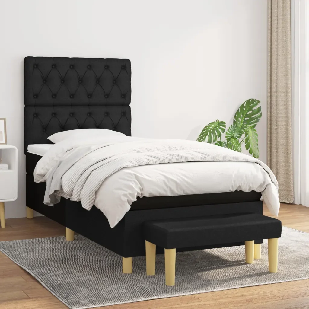 Letto singolo | Letto per adulti | Giroletto a Molle con Materasso Nero 80x200 cm inTessuto - Image 2