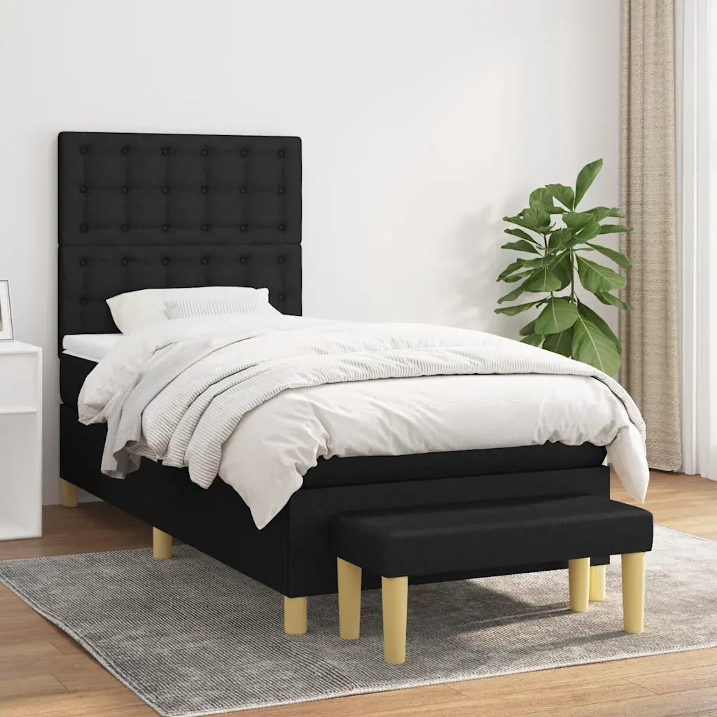 Letto singolo | Letto per adulti | Giroletto a Molle con Materasso Nero 80x200 cm inTessuto - Image 2