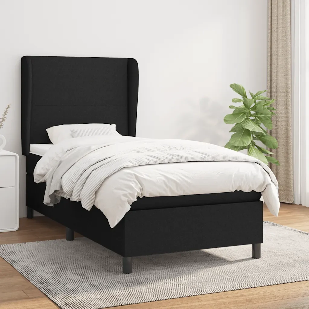 Letto singolo | Letto per adulti | Giroletto a Molle con Materasso Nero 80x200 cm inTessuto - Image 2