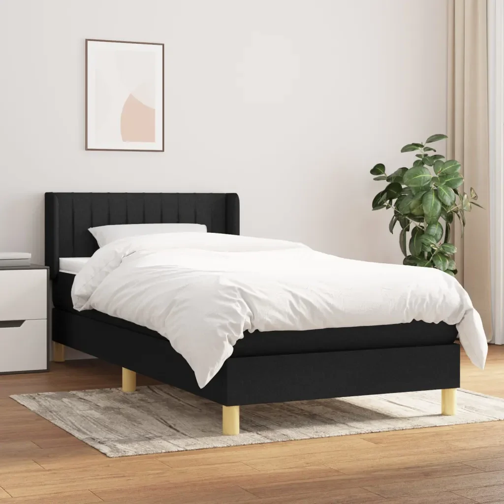 Letto singolo | Letto per adulti | Giroletto a Molle con Materasso Nero 80x200 cm inTessuto - Image 2