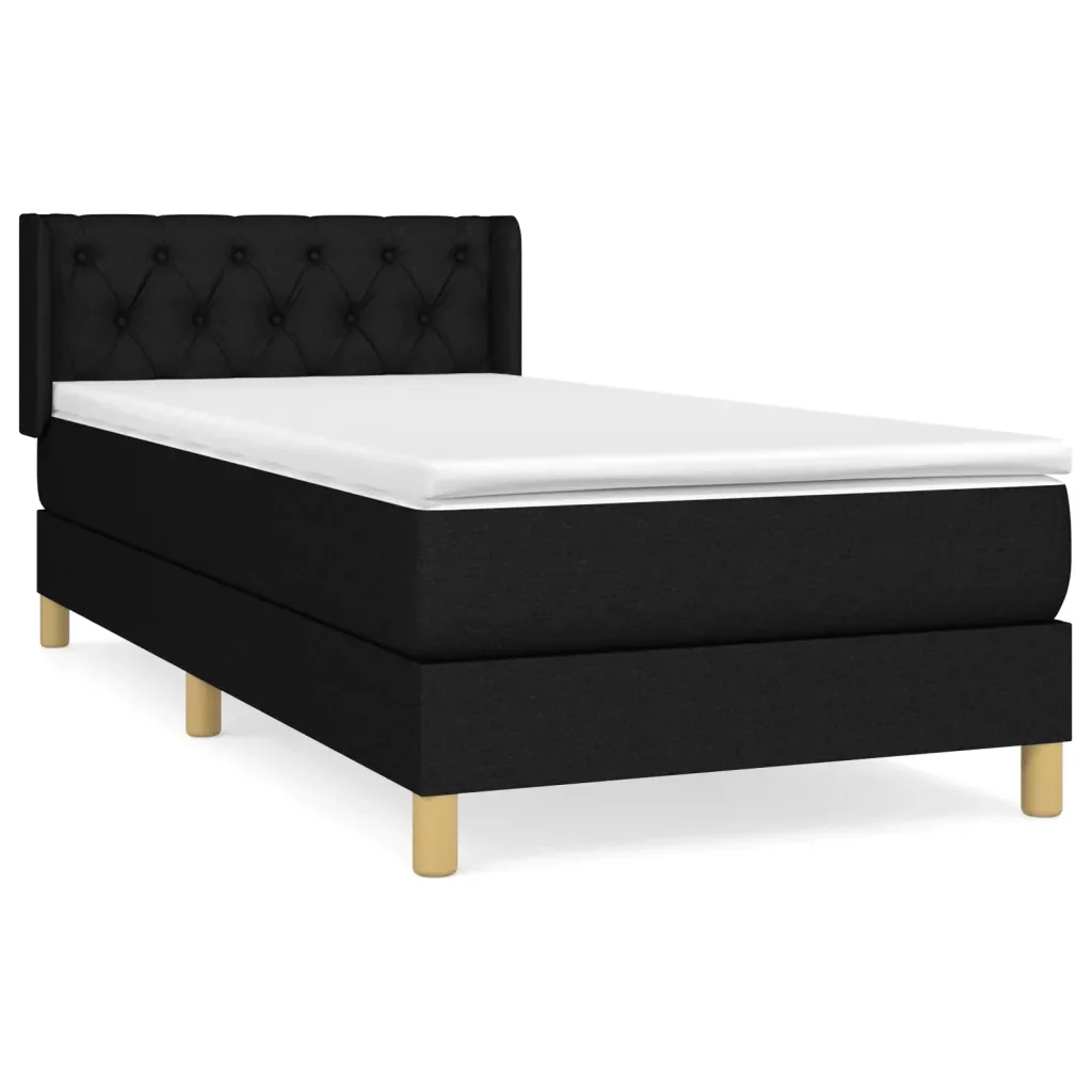 Letto singolo | Letto per adulti | Giroletto a Molle con Materasso Nero 80x200 cm inTessuto