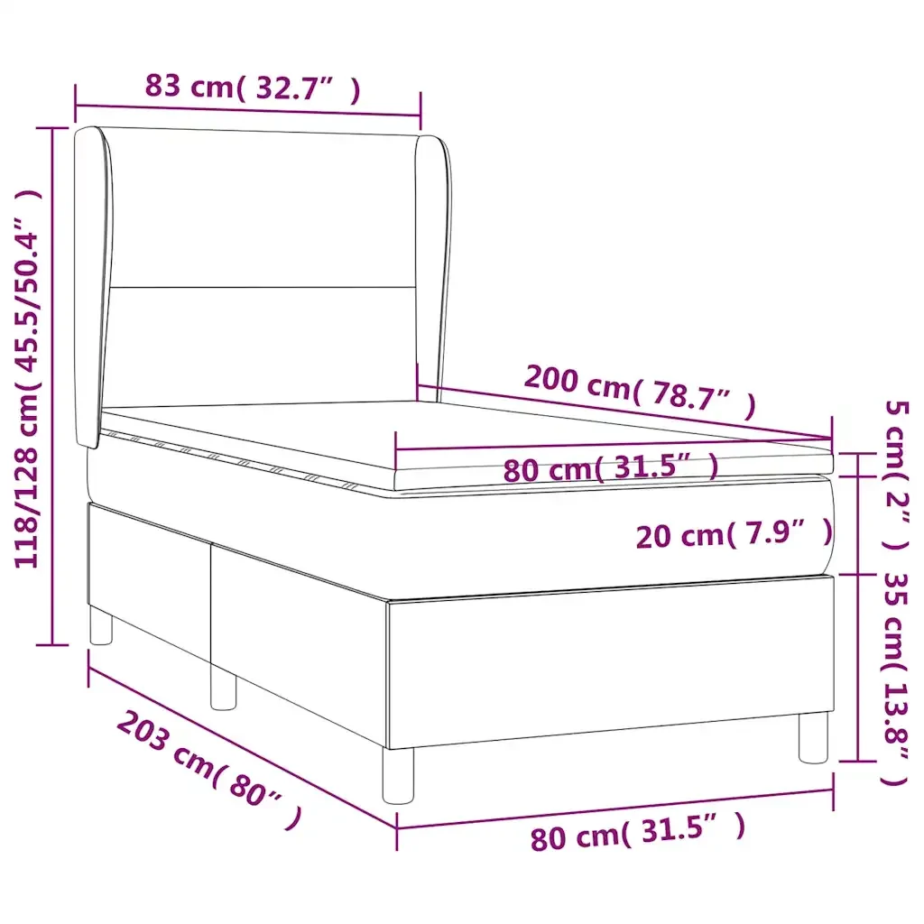 Letto singolo | Letto per adulti | Giroletto a Molle con Materasso Nero 80x200 cm inTessuto - Image 7