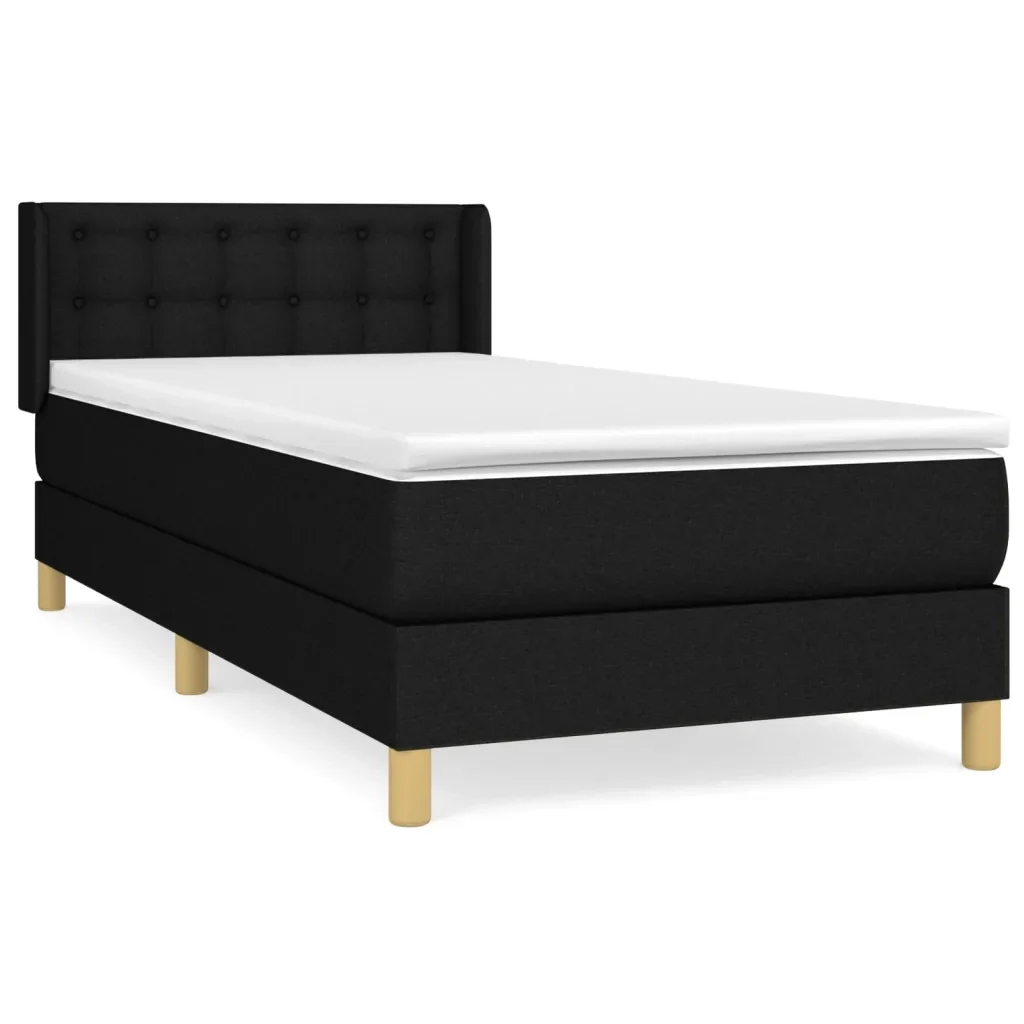 Letto singolo | Letto per adulti | Giroletto a Molle con Materasso Nero 80x200 cm inTessuto