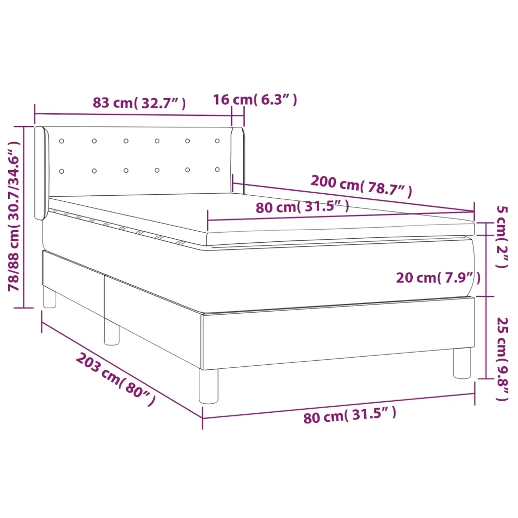 Letto singolo | Letto per adulti | Giroletto a Molle con Materasso Nero 80x200 cm inTessuto - Image 7