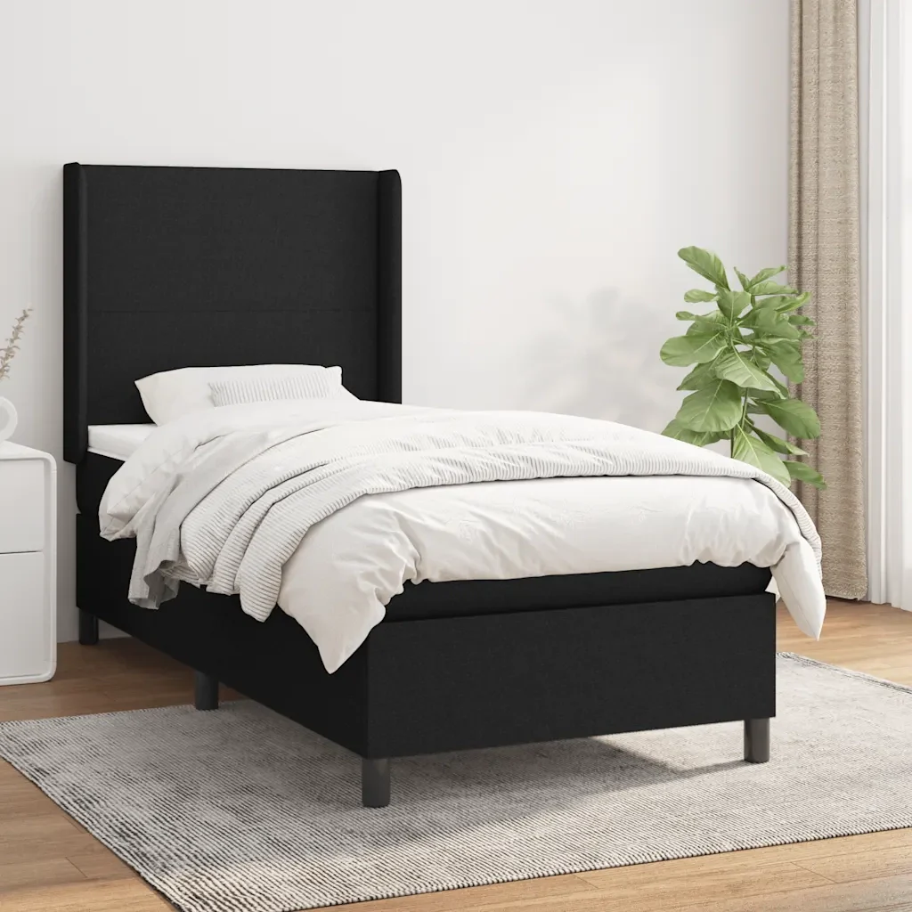 Letto singolo | Letto per adulti | Giroletto a Molle con Materasso Nero 80x200 cm inTessuto - Image 2