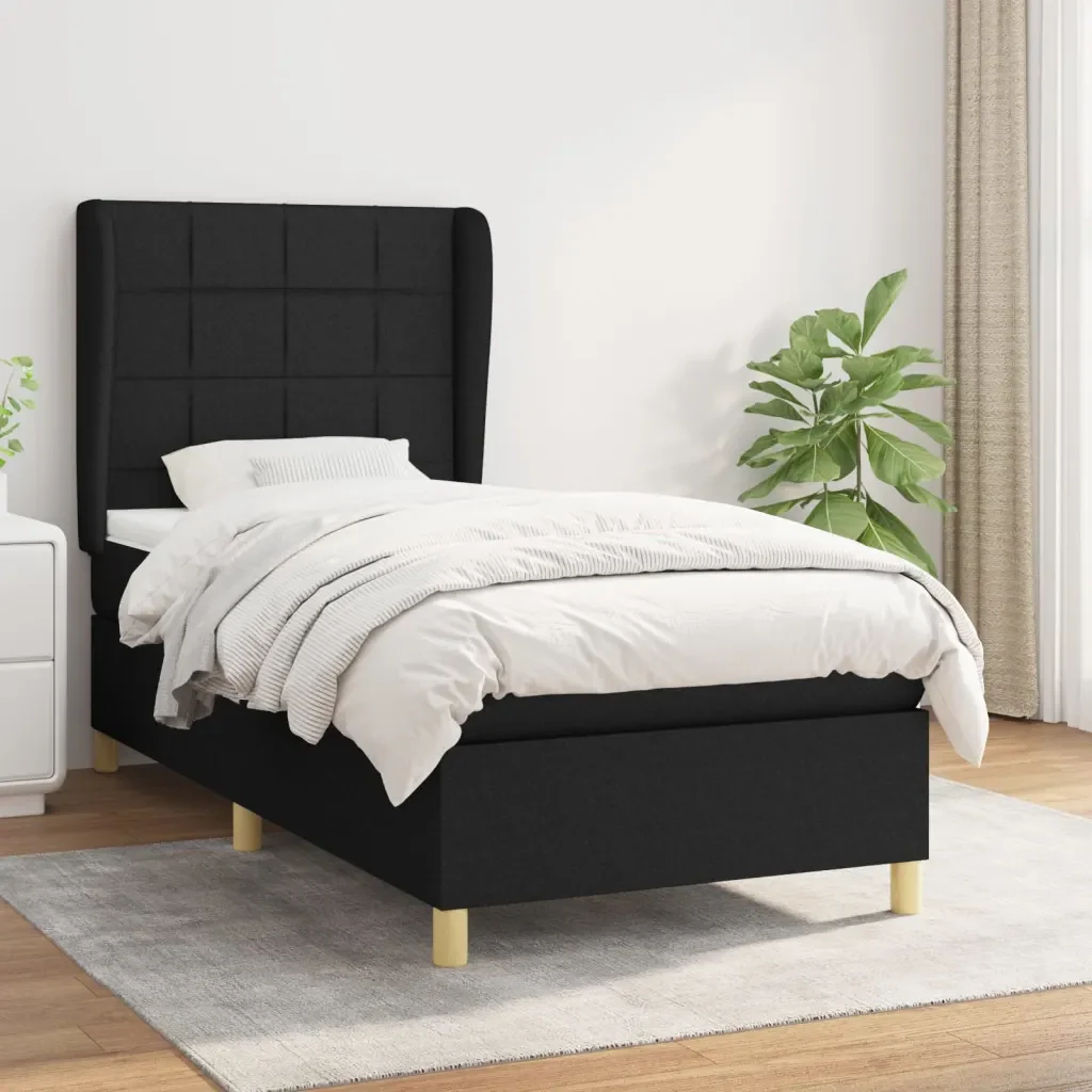 Letto singolo | Letto per adulti | Giroletto a Molle con Materasso Nero 80x200 cm inTessuto - Image 2