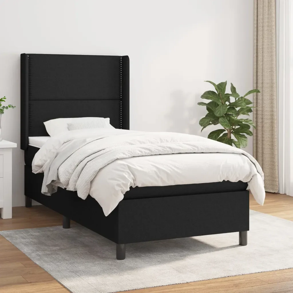 Letto singolo | Letto per adulti | Giroletto a Molle con Materasso Nero 80x200 cm inTessuto - Image 2