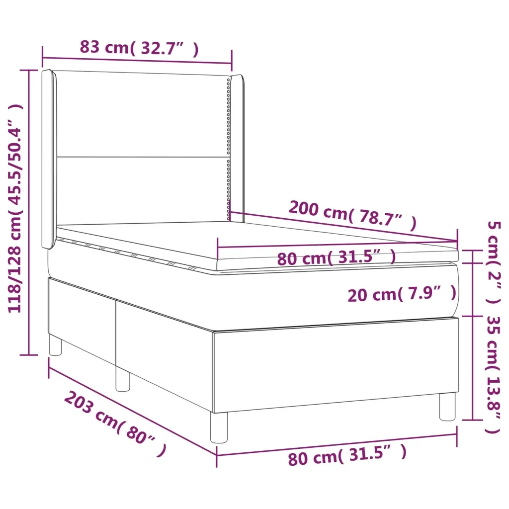 Letto singolo | Letto per adulti | Giroletto a Molle con Materasso Nero 80x200 cm inTessuto - Image 7