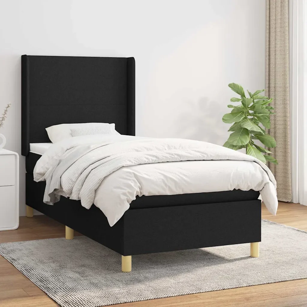 Letto singolo | Letto per adulti | Giroletto a Molle con Materasso Nero 80x200 cm inTessuto - Image 2