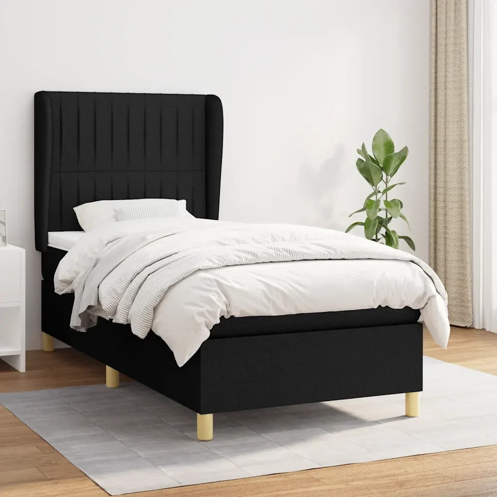 Letto singolo | Letto per adulti | Giroletto a Molle con Materasso Nero 80x200 cm inTessuto - Image 2