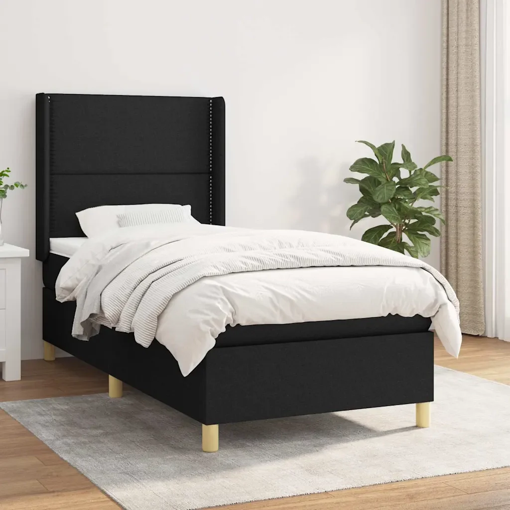 Letto singolo | Letto per adulti | Giroletto a Molle con Materasso Nero 80x200 cm inTessuto - Image 2