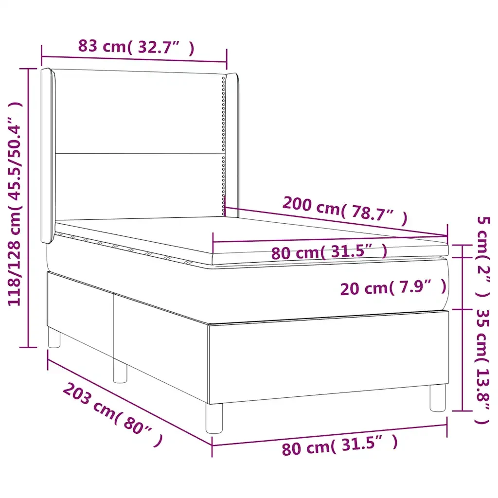 Letto singolo | Letto per adulti | Giroletto a Molle con Materasso Nero 80x200 cm inTessuto - Image 7