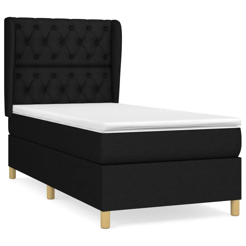 Letto singolo | Letto per adulti | Giroletto a Molle con Materasso Nero 80x200 cm inTessuto