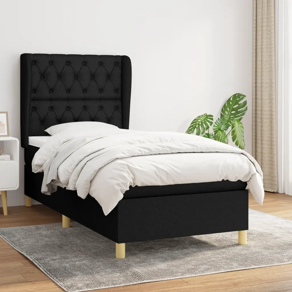 Letto singolo | Letto per adulti | Giroletto a Molle con Materasso Nero 80x200 cm inTessuto - Image 2