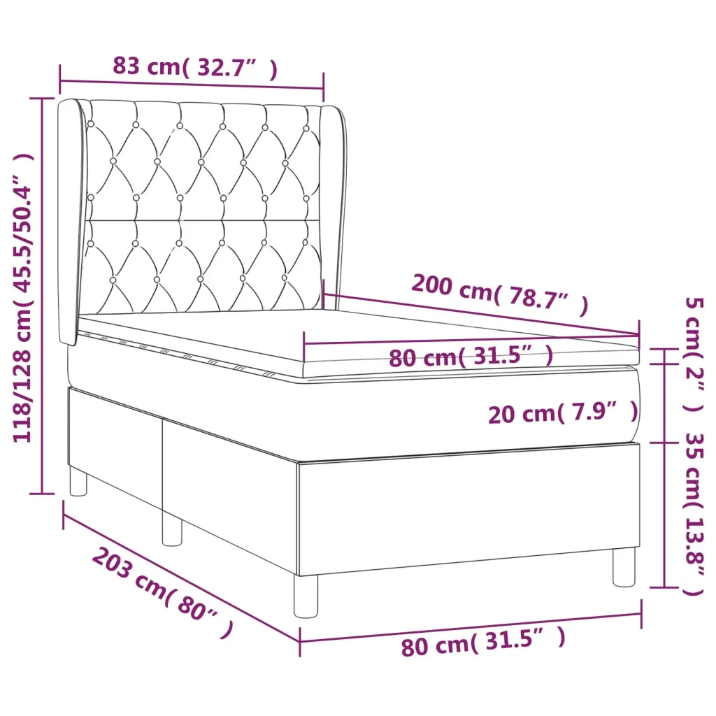 Letto singolo | Letto per adulti | Giroletto a Molle con Materasso Nero 80x200 cm inTessuto - Image 7