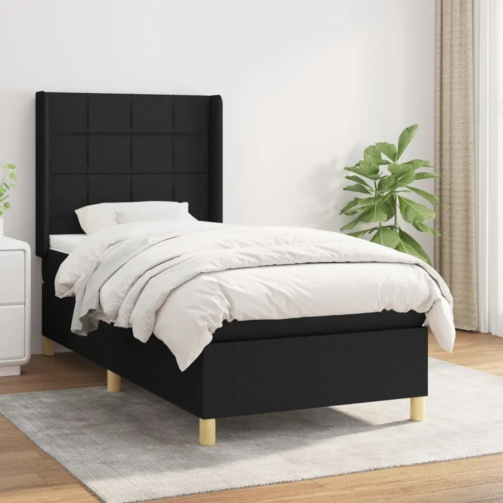 Letto singolo | Letto per adulti | Giroletto a Molle con Materasso Nero 80x200 cm inTessuto - Image 2