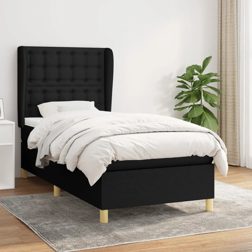 Letto singolo | Letto per adulti | Giroletto a Molle con Materasso Nero 80x200 cm inTessuto - Image 2