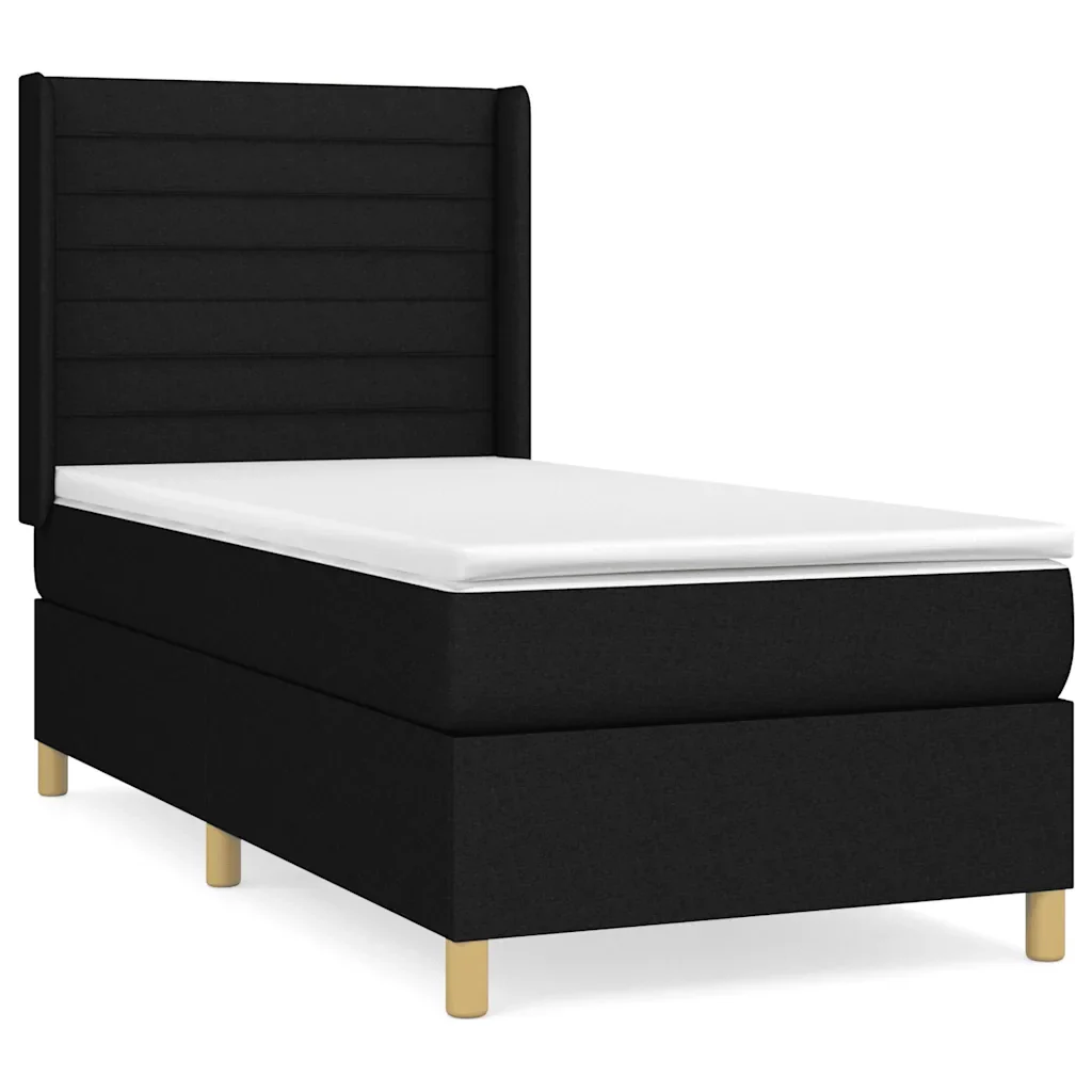 Letto singolo | Letto per adulti | Giroletto a Molle con Materasso Nero 80x200 cm inTessuto