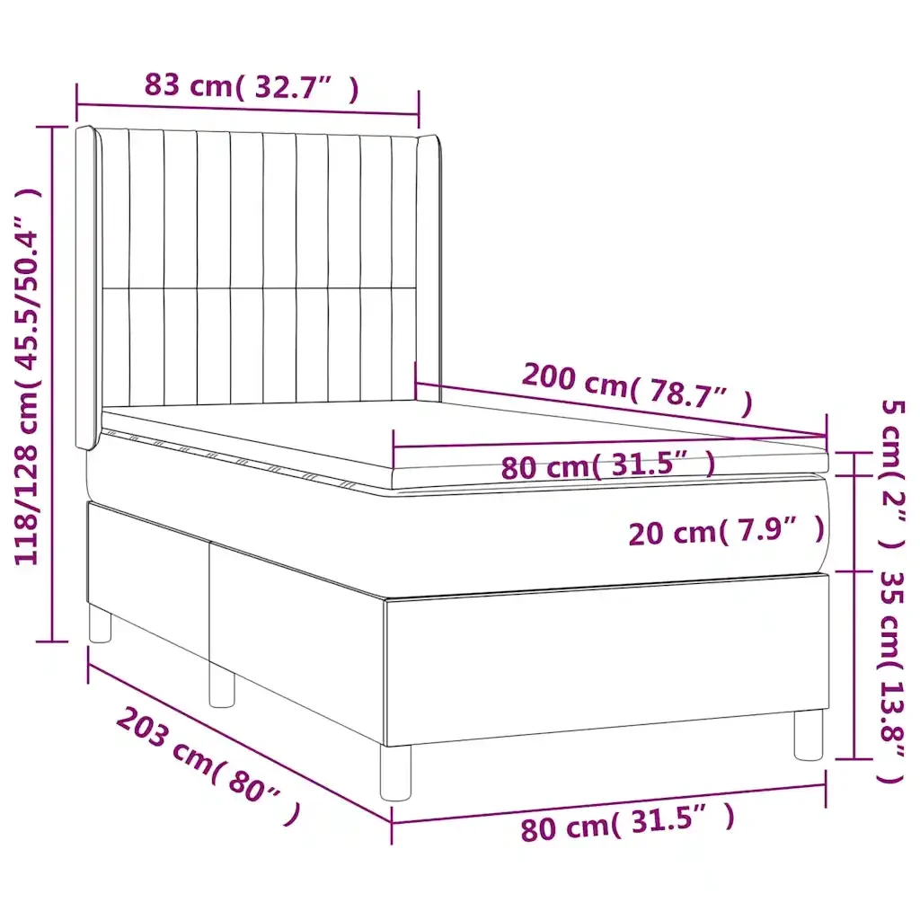 Letto singolo | Letto per adulti | Giroletto a Molle con Materasso Nero 80x200 cm inTessuto - Image 7