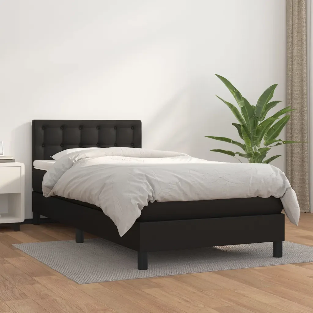 Letto singolo | Letto per adulti | Giroletto a Molle con Materasso Nero 90x190 cm in Similpelle - Image 2