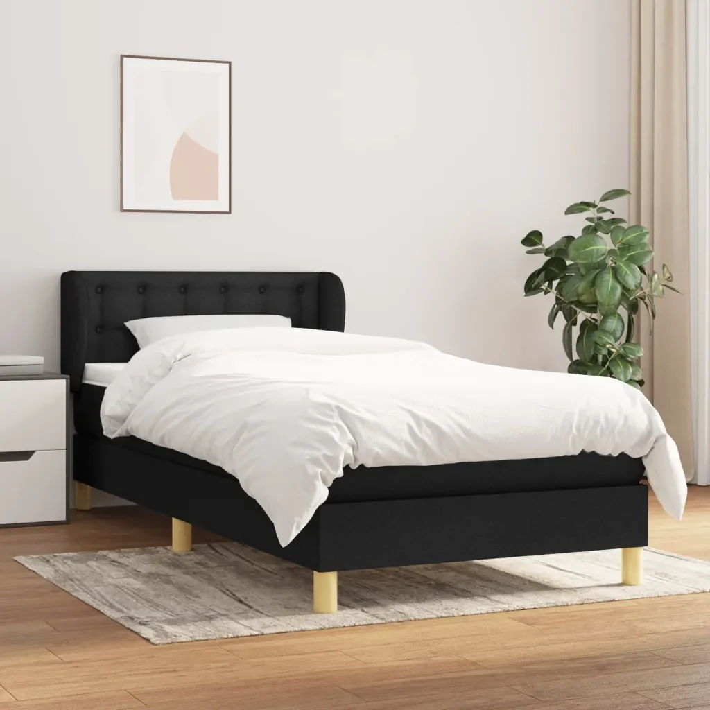 Letto singolo | Letto per adulti | Giroletto a Molle con Materasso Nero 90x190 cm in Tessuto - Image 2