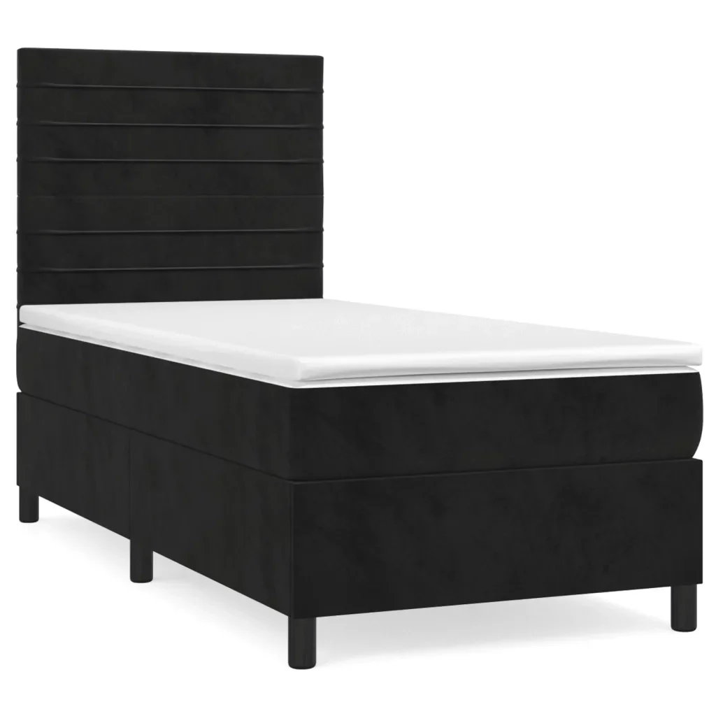 Letto singolo | Letto per adulti | Giroletto a Molle con Materasso Nero 90x190 cm in Velluto