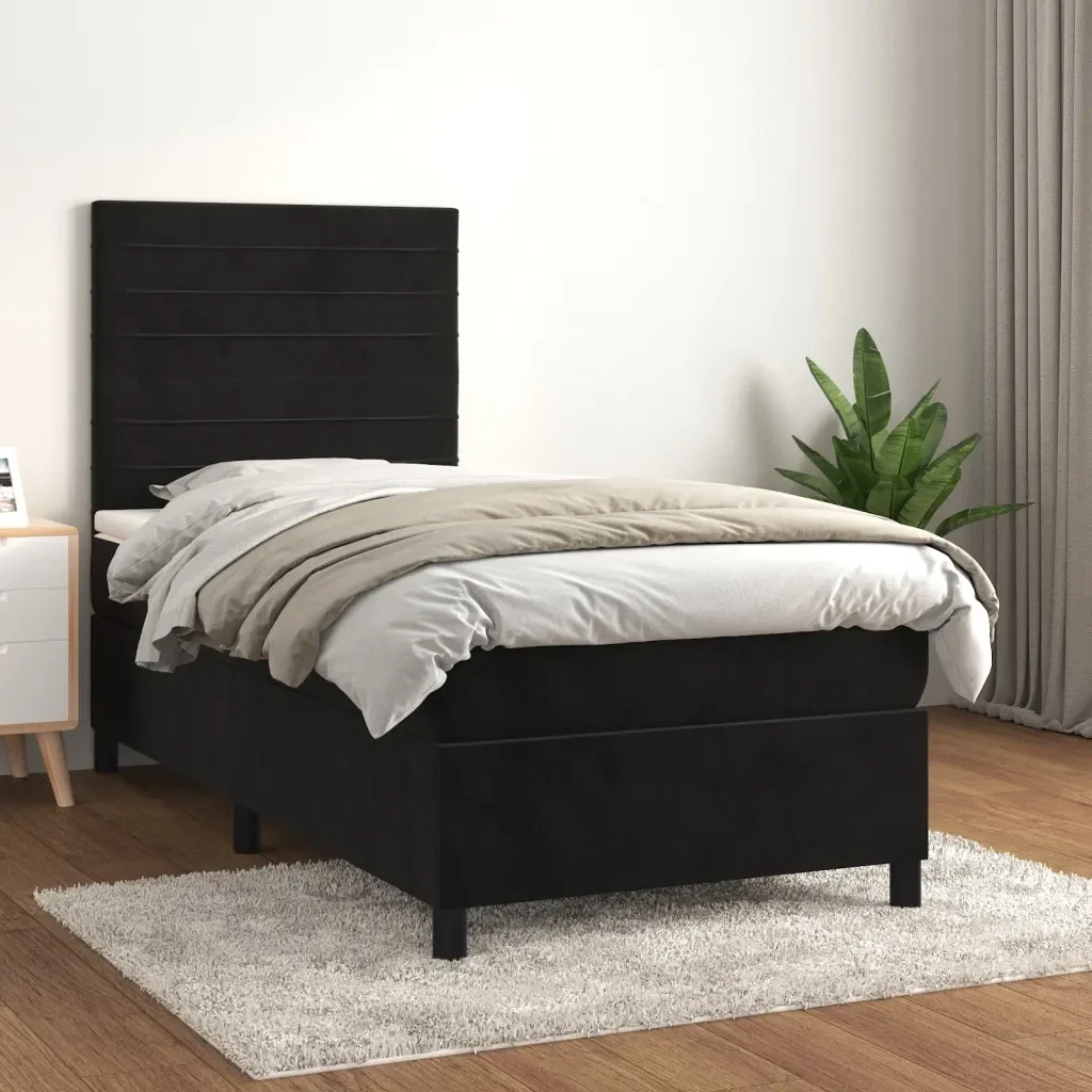 Letto singolo | Letto per adulti | Giroletto a Molle con Materasso Nero 90x190 cm in Velluto - Image 2