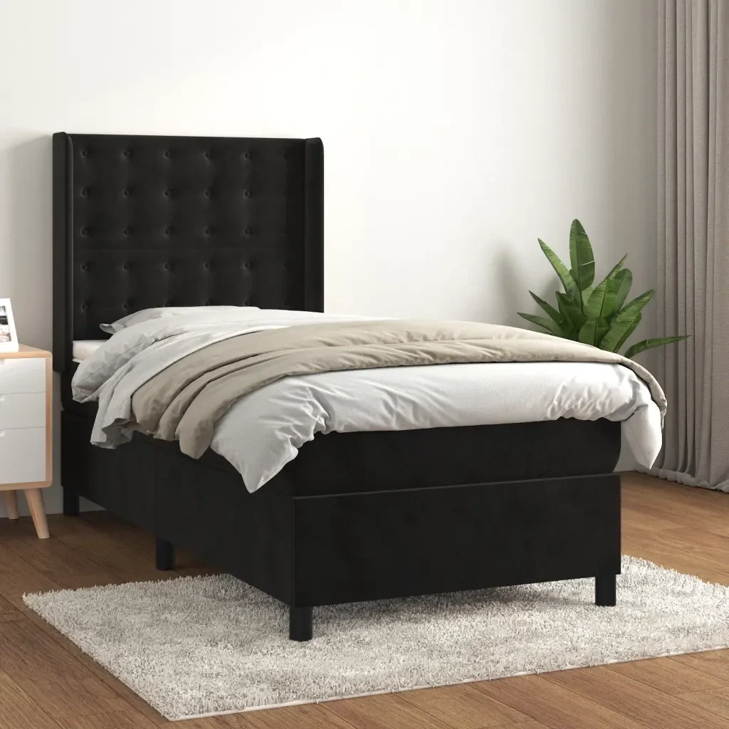 Letto singolo | Letto per adulti | Giroletto a Molle con Materasso Nero 90x190 cm in Velluto - Image 2
