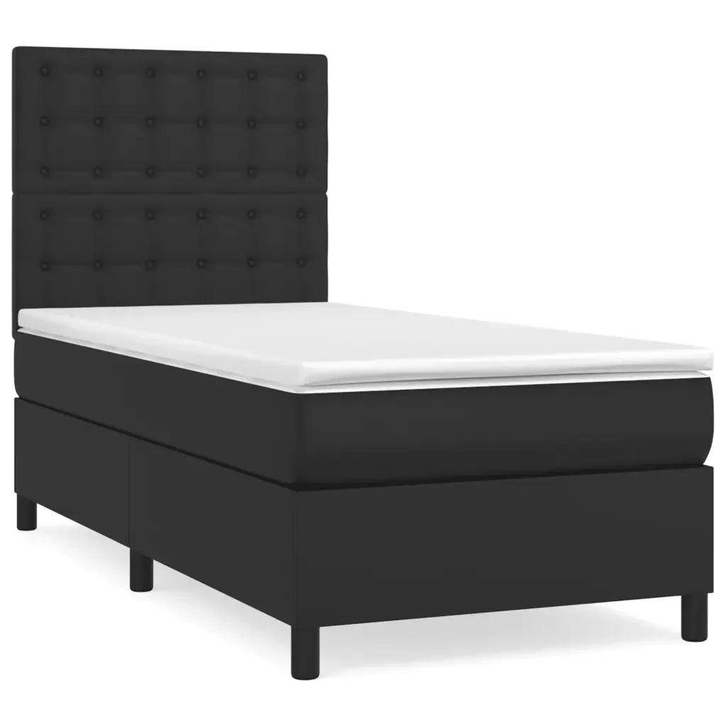Letto singolo | Letto per adulti | Giroletto a Molle con Materasso Nero 90x200 cm in Similpelle