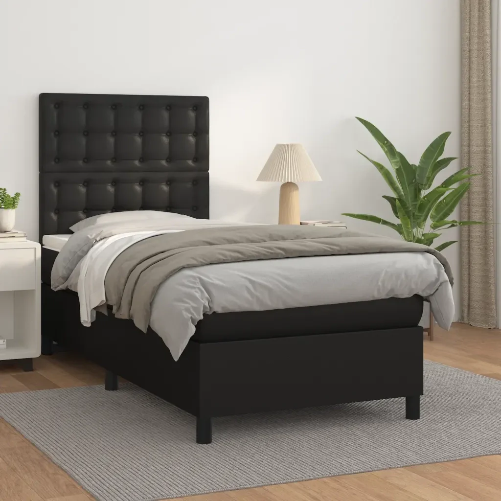 Letto singolo | Letto per adulti | Giroletto a Molle con Materasso Nero 90x200 cm in Similpelle - Image 2