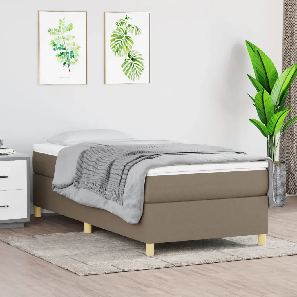 Letto singolo | Letto per adulti | Giroletto a Molle con Materasso Tortora 100x200 cm in Tessuto - Image 2