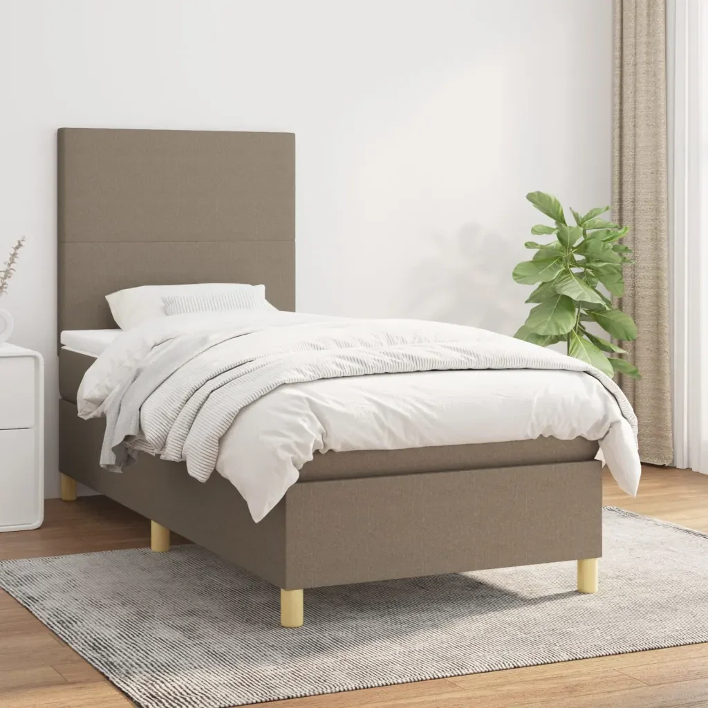 Letto singolo | Letto per adulti | Giroletto a Molle con Materasso Tortora 80x200 cm inTessuto - Image 2