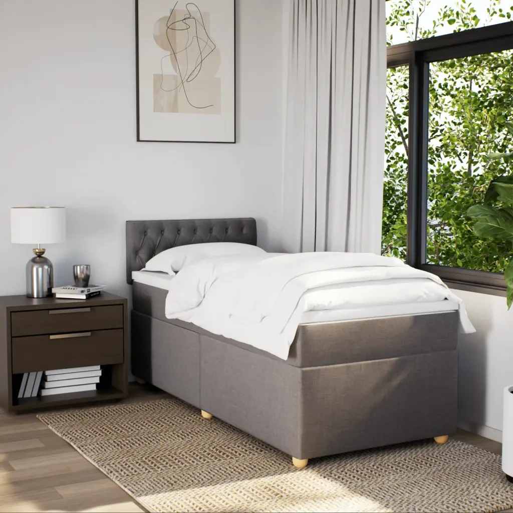 Letto singolo | Letto per adulti | Giroletto a Molle con Materasso Tortora 80x200 cm inTessuto - Image 4