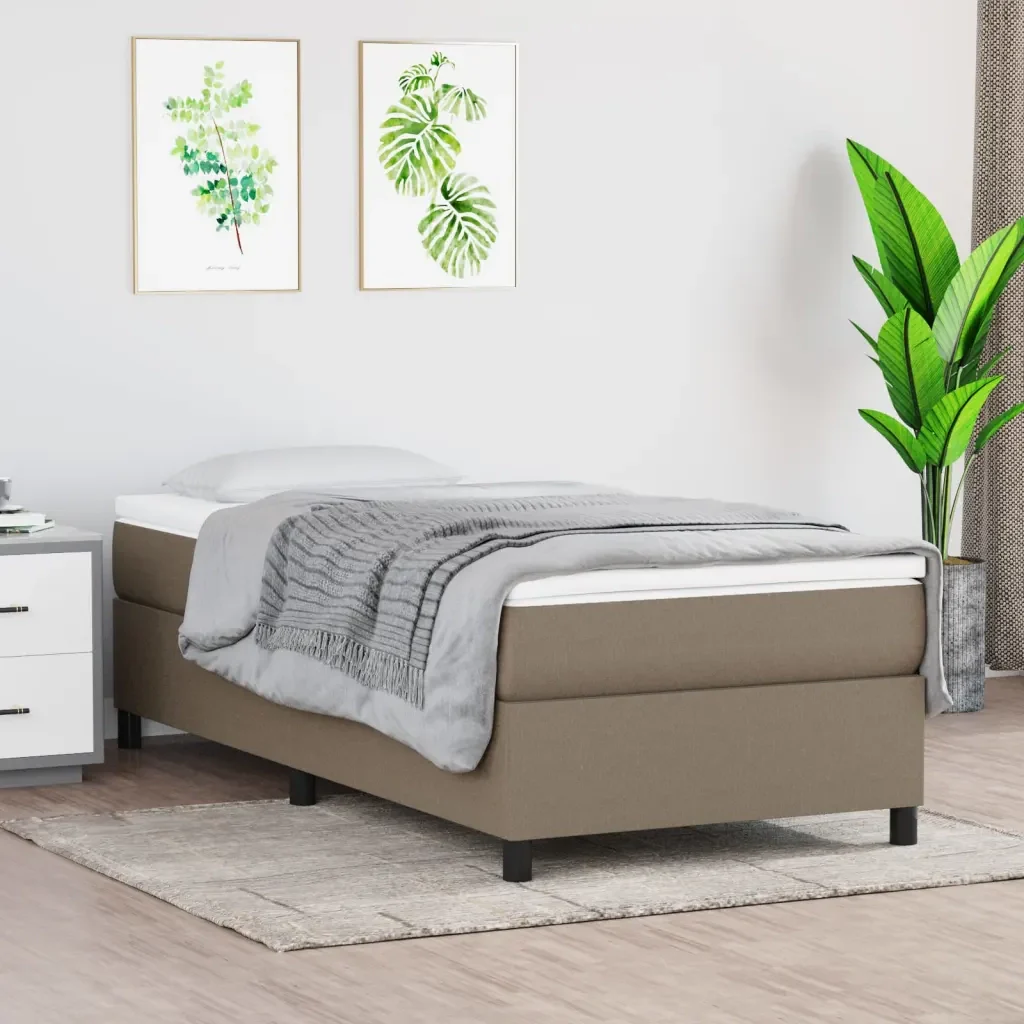 Letto singolo | Letto per adulti | Giroletto a Molle con Materasso Tortora 90x190 cm in Tessuto - Image 2