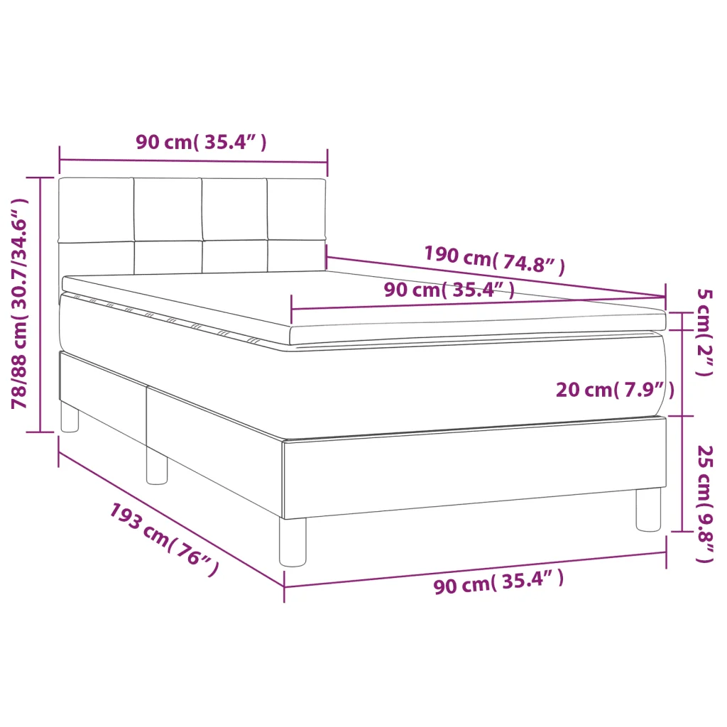 Letto singolo | Letto per adulti | Giroletto a Molle con Materasso Tortora 90x190 cm in Tessuto - Image 7