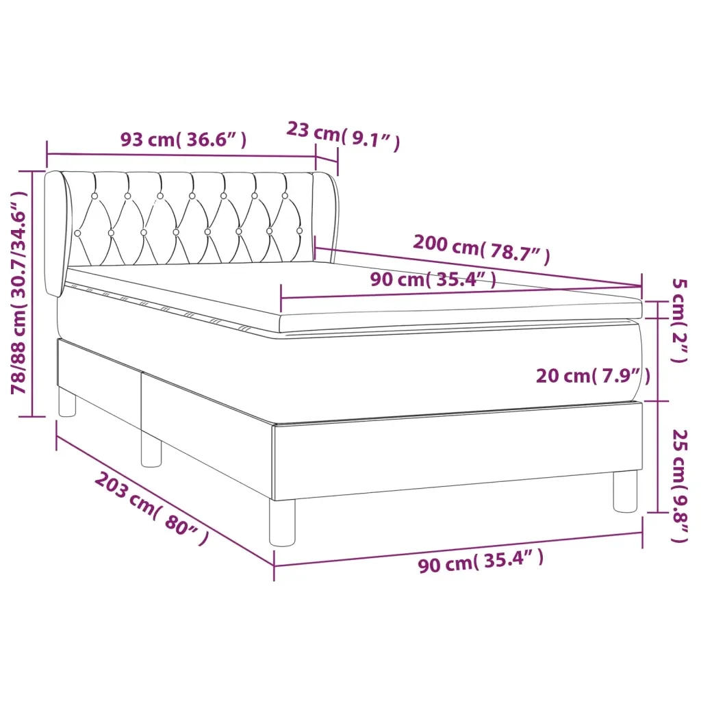 Letto singolo | Letto per adulti | Giroletto a Molle con Materasso Tortora 90x200 cm inTessuto - Image 7