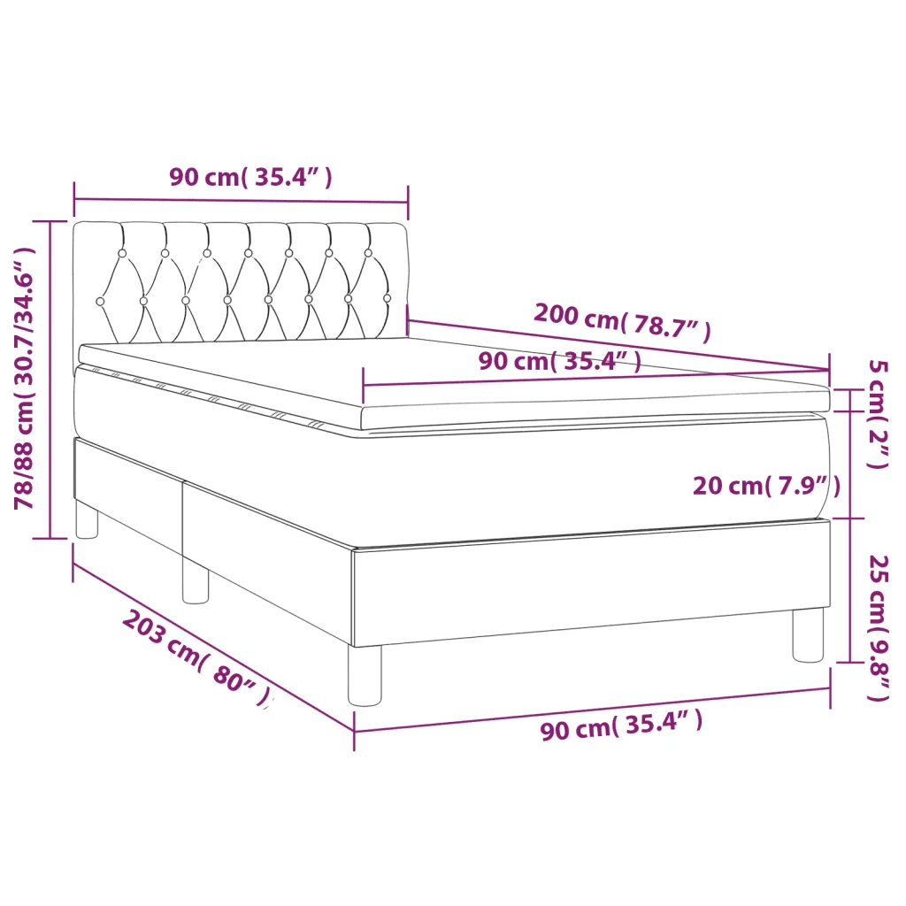 Letto singolo | Letto per adulti | Giroletto a Molle con Materasso Tortora 90x200 cm inTessuto - Image 7