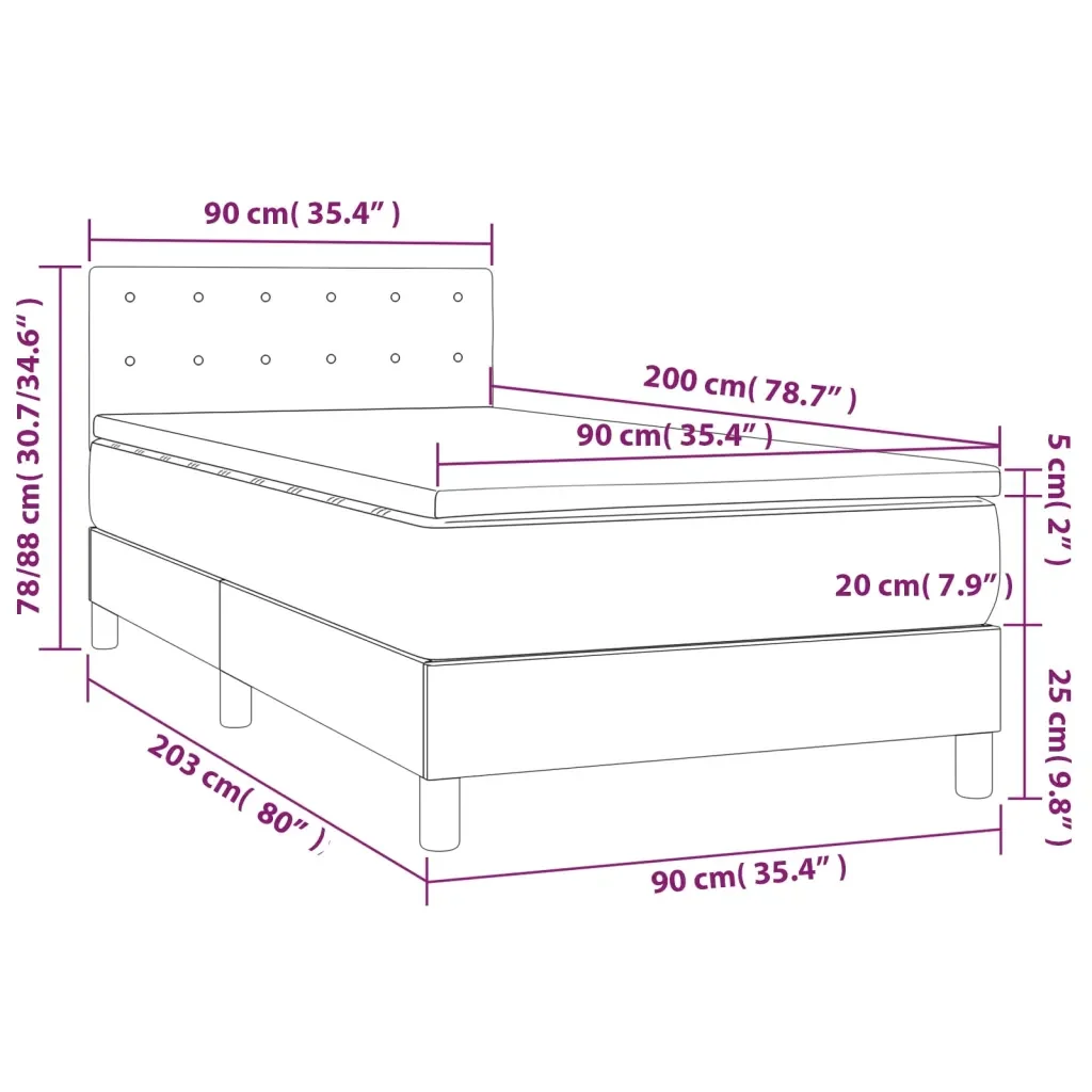 Letto singolo | Letto per adulti | Giroletto a Molle con Materasso Tortora 90x200 cm inTessuto - Image 7