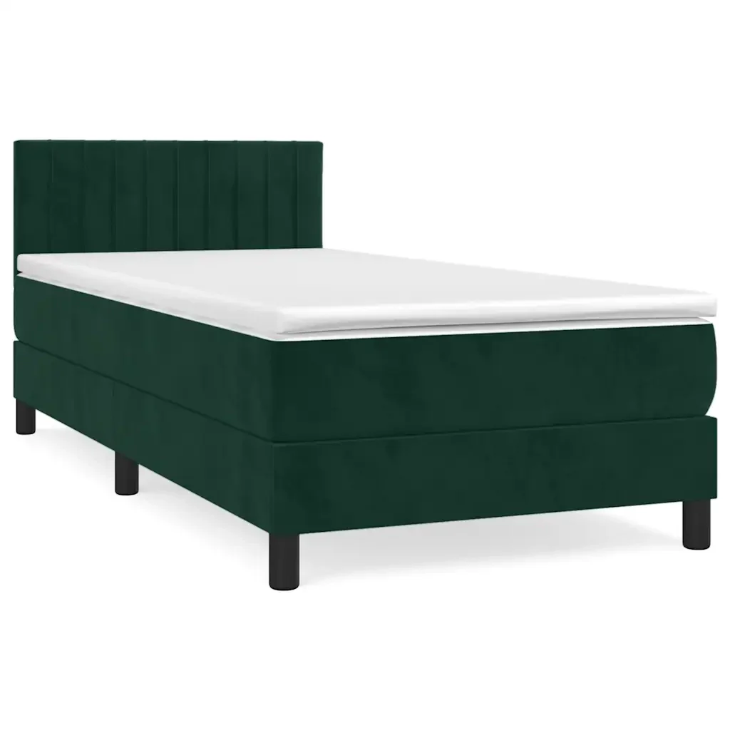 Letto singolo | Letto per adulti | Giroletto a Molle con Materasso Verde Scuro 100x200 cm Velluto