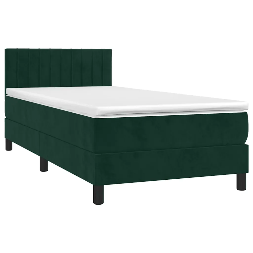 Letto singolo | Letto per adulti | Giroletto a Molle con Materasso Verde Scuro 100x200 cm Velluto - Image 3