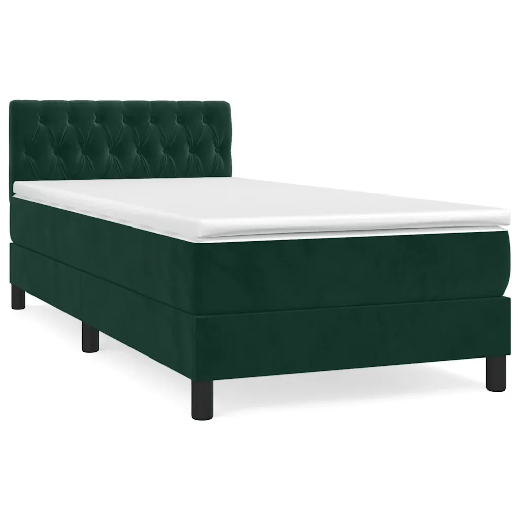 Letto singolo | Letto per adulti | Giroletto a Molle con Materasso Verde Scuro 100x200 cm Velluto
