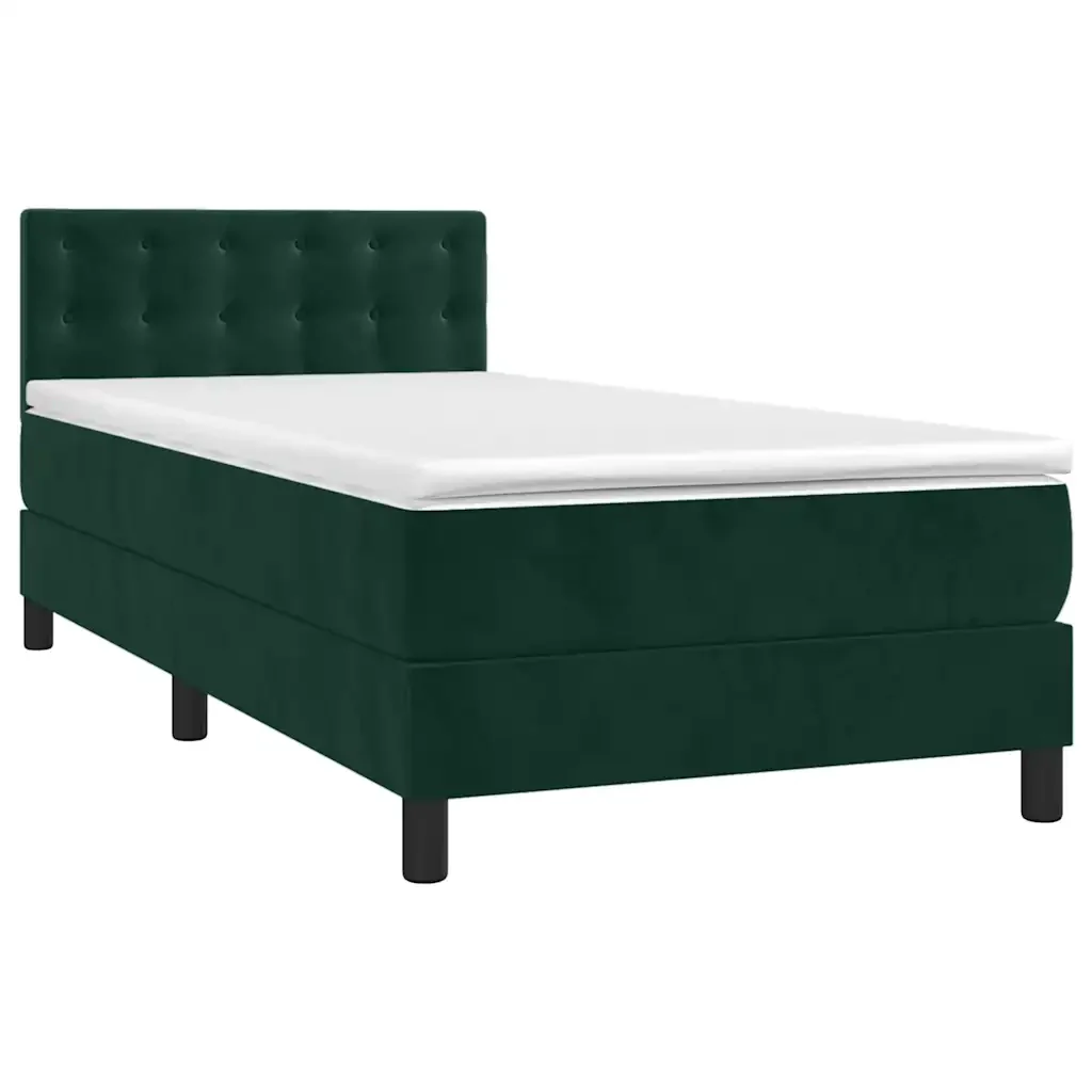 Letto singolo | Letto per adulti | Giroletto a Molle con Materasso Verde Scuro 100x200 cm Velluto - Image 4