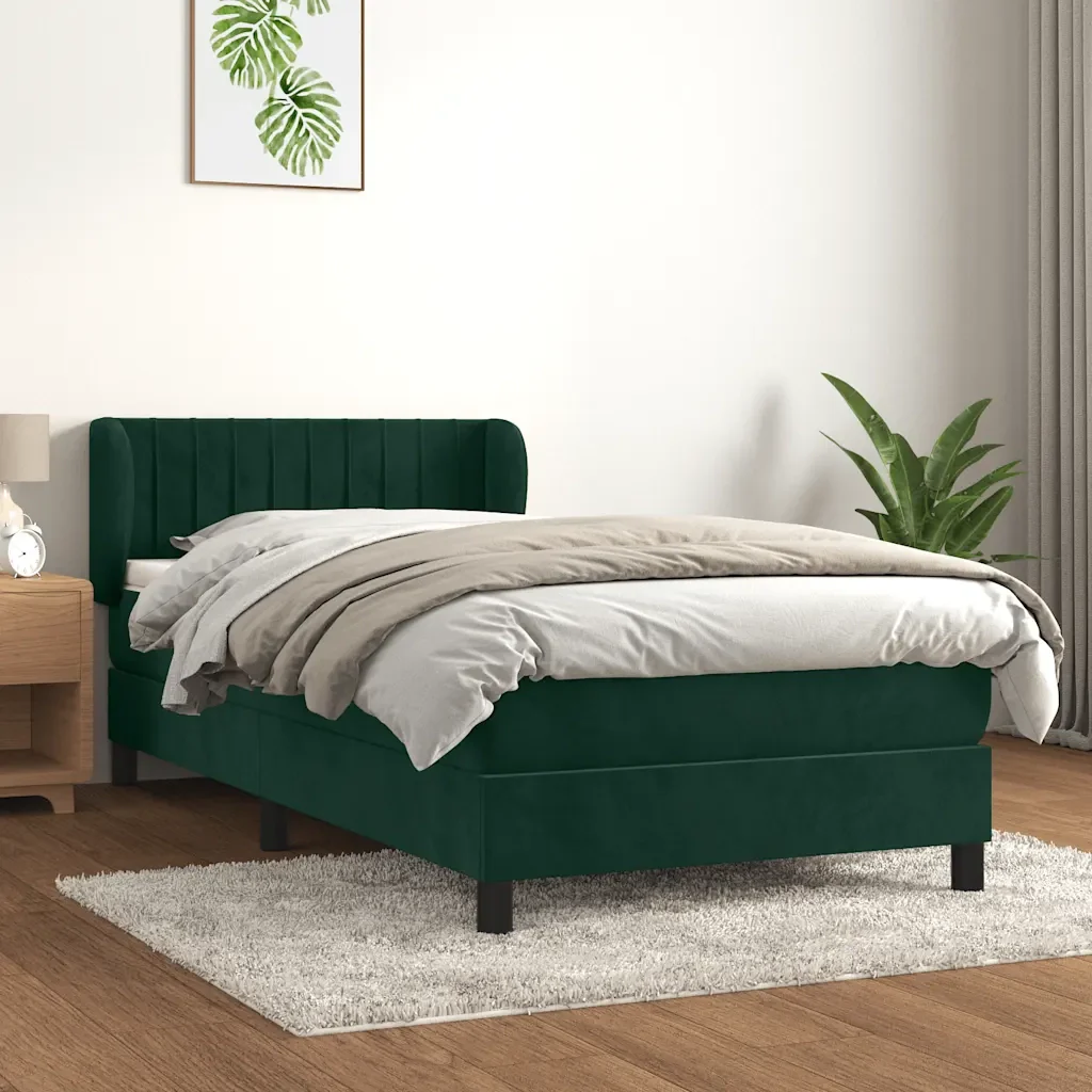 Letto singolo | Letto per adulti | Giroletto a Molle con Materasso Verde Scuro 100x200 cm Velluto - Image 2