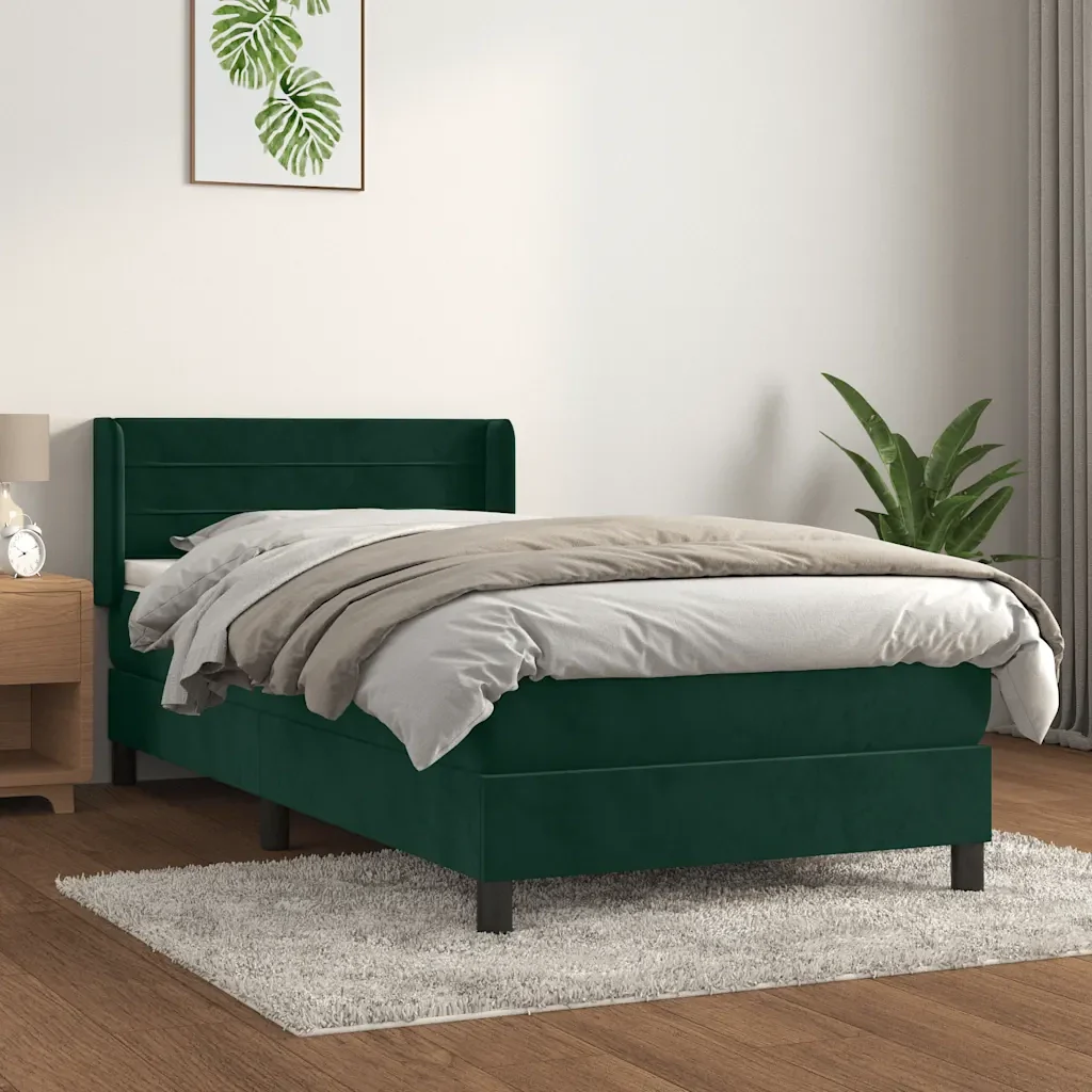 Letto singolo | Letto per adulti | Giroletto a Molle con Materasso Verde Scuro 100x200 cm Velluto - Image 2