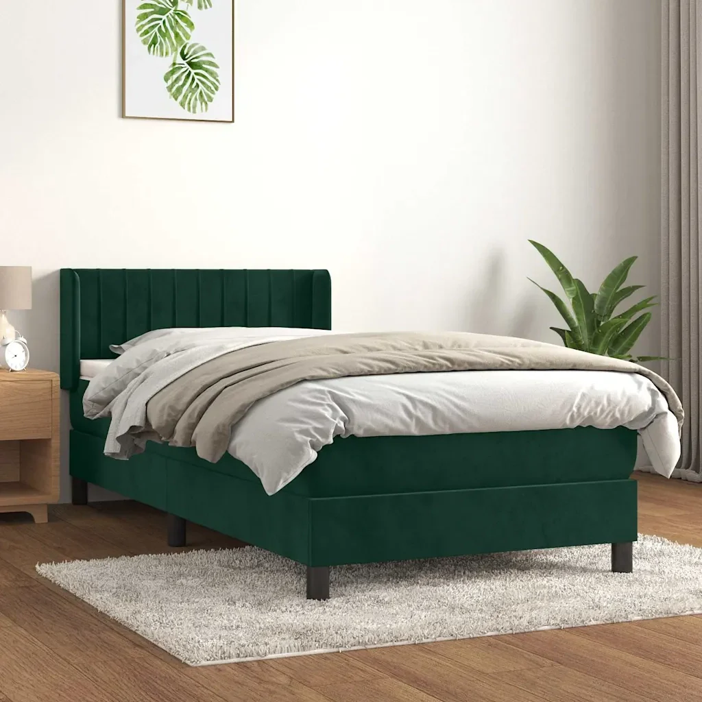 Letto singolo | Letto per adulti | Giroletto a Molle con Materasso Verde Scuro 100x200 cm Velluto - Image 2